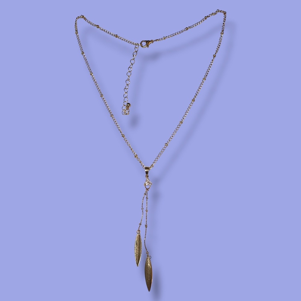 Gold Tone Rhinestone Y Drop Necklace Dangle Pendant Chain Adjustable